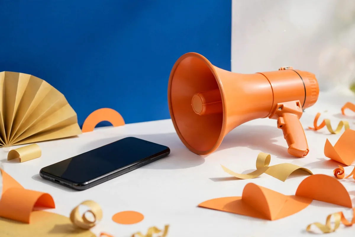 A phone beside a megaphone