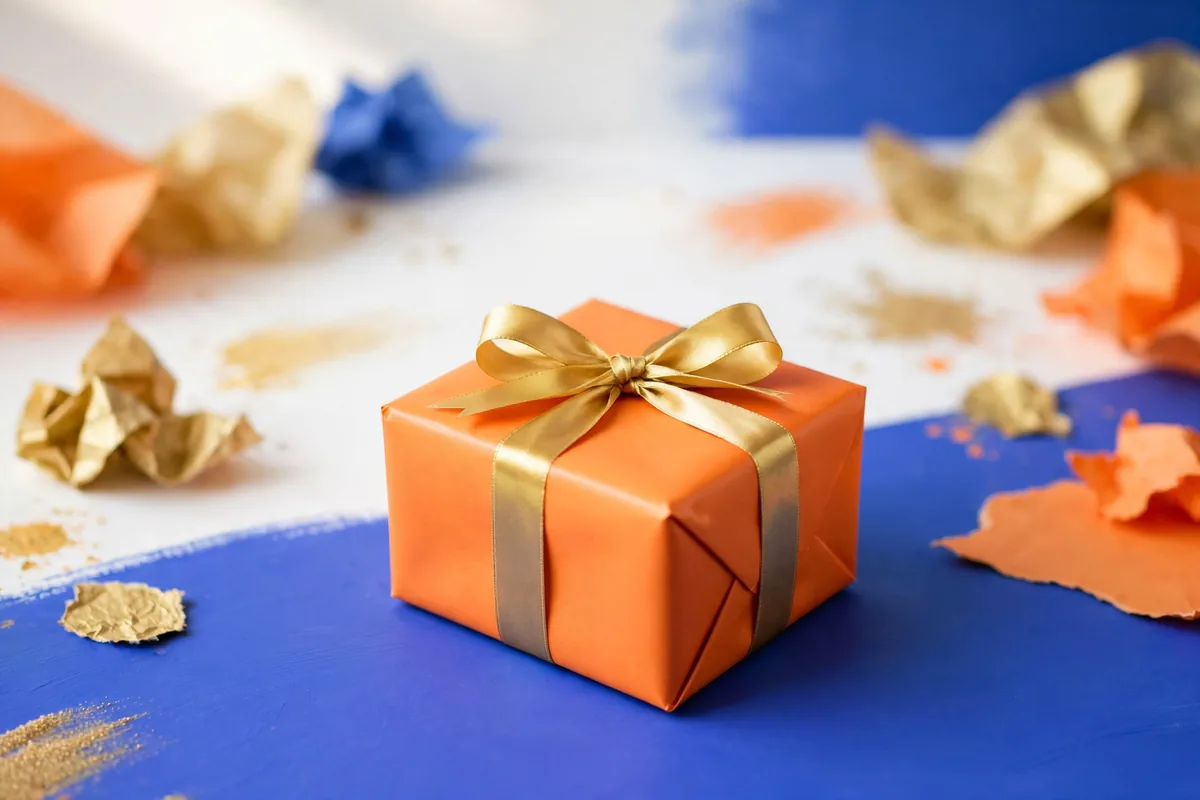 A gift box with a ribbon